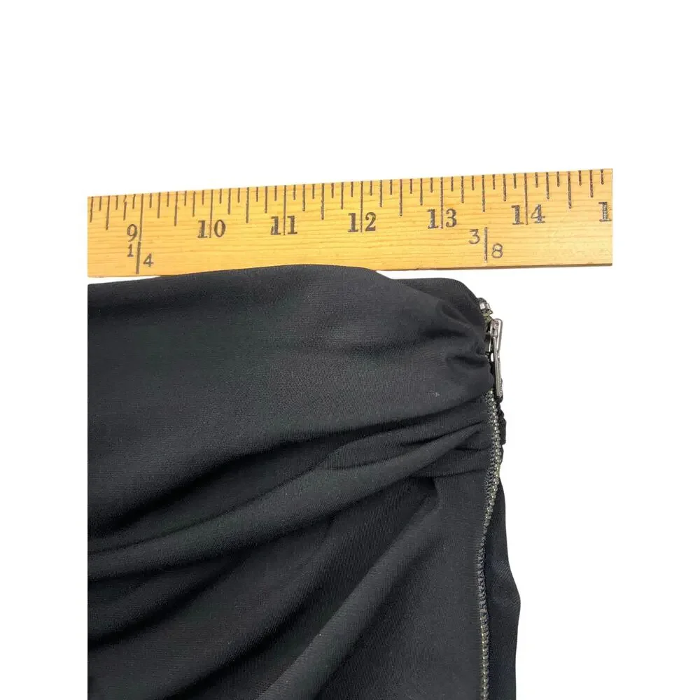 Elizabeth and James Black Ruched Mini Skirt Stretch Bodycon Glam Clubwear - S